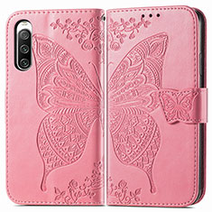 Coque Portefeuille Papillon Livre Cuir Etui Clapet pour Sony Xperia 10 IV Rose Rouge