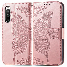 Coque Portefeuille Papillon Livre Cuir Etui Clapet pour Sony Xperia 10 IV SO-52C Rose