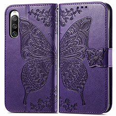 Coque Portefeuille Papillon Livre Cuir Etui Clapet pour Sony Xperia 10 IV SO-52C Violet