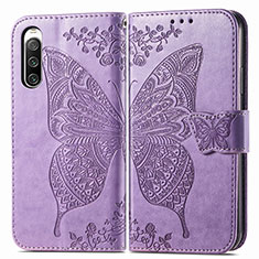 Coque Portefeuille Papillon Livre Cuir Etui Clapet pour Sony Xperia 10 IV SO-52C Violet Clair