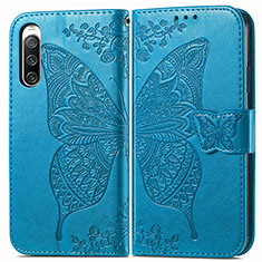 Coque Portefeuille Papillon Livre Cuir Etui Clapet pour Sony Xperia 10 IV SOG07 Bleu