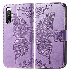 Coque Portefeuille Papillon Livre Cuir Etui Clapet pour Sony Xperia 10 IV Violet Clair