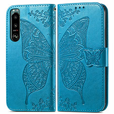Coque Portefeuille Papillon Livre Cuir Etui Clapet pour Sony Xperia 5 III Bleu