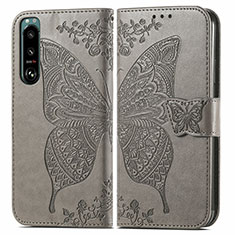 Coque Portefeuille Papillon Livre Cuir Etui Clapet pour Sony Xperia 5 III Gris