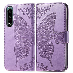 Coque Portefeuille Papillon Livre Cuir Etui Clapet pour Sony Xperia 5 III SO-53B Violet Clair