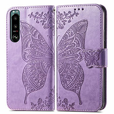 Coque Portefeuille Papillon Livre Cuir Etui Clapet pour Sony Xperia 5 III Violet Clair