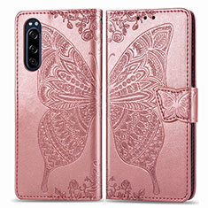 Coque Portefeuille Papillon Livre Cuir Etui Clapet pour Sony Xperia 5 Rose