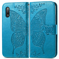 Coque Portefeuille Papillon Livre Cuir Etui Clapet pour Sony Xperia Ace II SO-41B Bleu