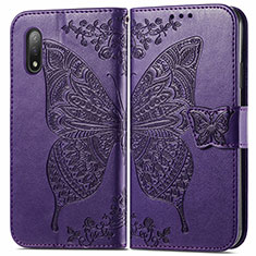 Coque Portefeuille Papillon Livre Cuir Etui Clapet pour Sony Xperia Ace II SO-41B Violet