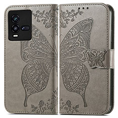 Coque Portefeuille Papillon Livre Cuir Etui Clapet pour Vivo iQOO 9T 5G Gris