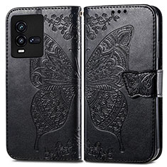 Coque Portefeuille Papillon Livre Cuir Etui Clapet pour Vivo iQOO 9T 5G Noir