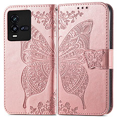 Coque Portefeuille Papillon Livre Cuir Etui Clapet pour Vivo iQOO 9T 5G Rose