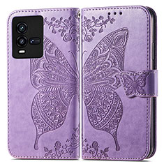 Coque Portefeuille Papillon Livre Cuir Etui Clapet pour Vivo iQOO 9T 5G Violet Clair