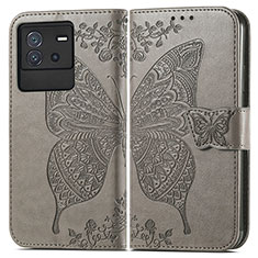 Coque Portefeuille Papillon Livre Cuir Etui Clapet pour Vivo iQOO Neo6 5G Gris