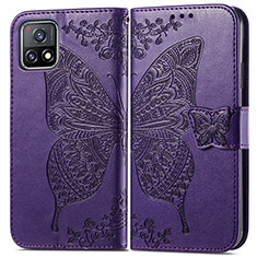 Coque Portefeuille Papillon Livre Cuir Etui Clapet pour Vivo iQOO U3 5G Violet