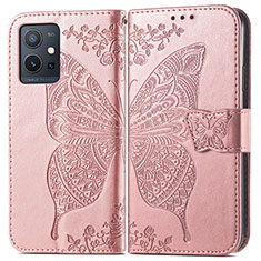 Coque Portefeuille Papillon Livre Cuir Etui Clapet pour Vivo iQOO Z6 5G Rose