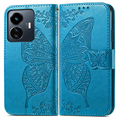 Coque Portefeuille Papillon Livre Cuir Etui Clapet pour Vivo iQOO Z6 Lite 5G Bleu