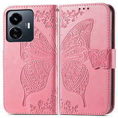 Coque Portefeuille Papillon Livre Cuir Etui Clapet pour Vivo iQOO Z6 Lite 5G Rose Rouge