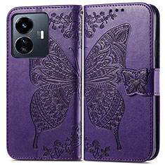 Coque Portefeuille Papillon Livre Cuir Etui Clapet pour Vivo iQOO Z6 Lite 5G Violet