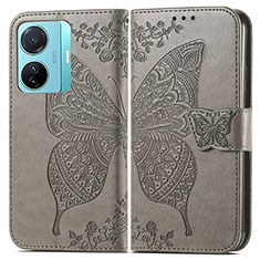 Coque Portefeuille Papillon Livre Cuir Etui Clapet pour Vivo iQOO Z6 Pro 5G Gris