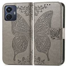 Coque Portefeuille Papillon Livre Cuir Etui Clapet pour Vivo T1 4G Gris