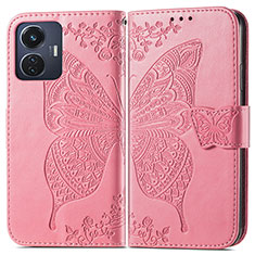 Coque Portefeuille Papillon Livre Cuir Etui Clapet pour Vivo T1 4G Rose Rouge