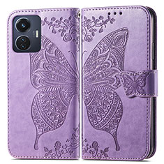 Coque Portefeuille Papillon Livre Cuir Etui Clapet pour Vivo T1 4G Violet Clair