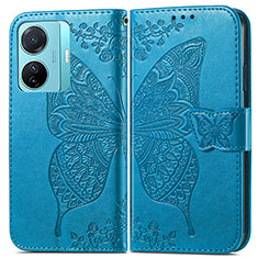 Coque Portefeuille Papillon Livre Cuir Etui Clapet pour Vivo T1 5G Bleu