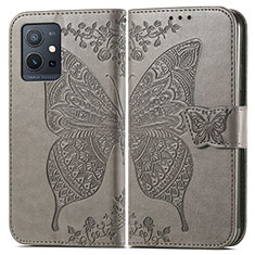 Coque Portefeuille Papillon Livre Cuir Etui Clapet pour Vivo T1 5G India Gris