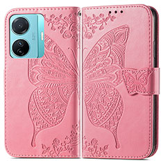 Coque Portefeuille Papillon Livre Cuir Etui Clapet pour Vivo T1 5G Rose Rouge