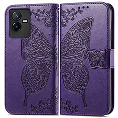 Coque Portefeuille Papillon Livre Cuir Etui Clapet pour Vivo T2x 5G Violet