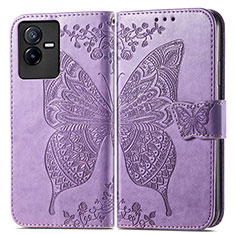 Coque Portefeuille Papillon Livre Cuir Etui Clapet pour Vivo T2x 5G Violet Clair