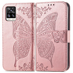 Coque Portefeuille Papillon Livre Cuir Etui Clapet pour Vivo V20 (2021) Rose