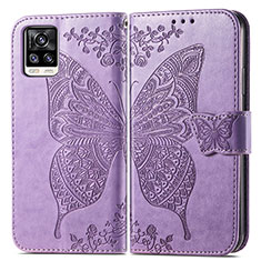 Coque Portefeuille Papillon Livre Cuir Etui Clapet pour Vivo V20 (2021) Violet Clair