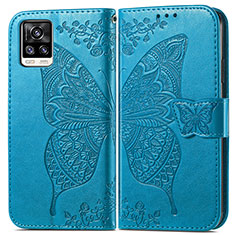 Coque Portefeuille Papillon Livre Cuir Etui Clapet pour Vivo V20 Bleu