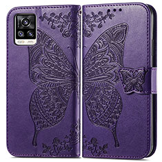 Coque Portefeuille Papillon Livre Cuir Etui Clapet pour Vivo V20 Violet