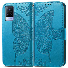 Coque Portefeuille Papillon Livre Cuir Etui Clapet pour Vivo V21 5G Bleu