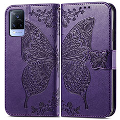 Coque Portefeuille Papillon Livre Cuir Etui Clapet pour Vivo V21 5G Violet