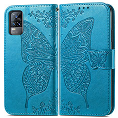 Coque Portefeuille Papillon Livre Cuir Etui Clapet pour Vivo V21e 4G Bleu