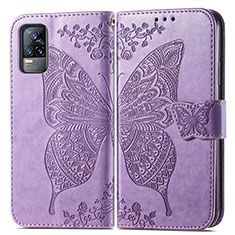 Coque Portefeuille Papillon Livre Cuir Etui Clapet pour Vivo V21e 4G Violet Clair