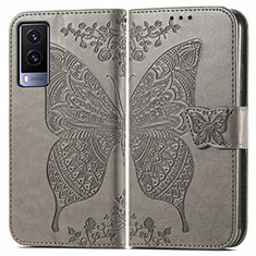 Coque Portefeuille Papillon Livre Cuir Etui Clapet pour Vivo V21e 5G Gris