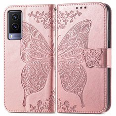 Coque Portefeuille Papillon Livre Cuir Etui Clapet pour Vivo V21e 5G Rose