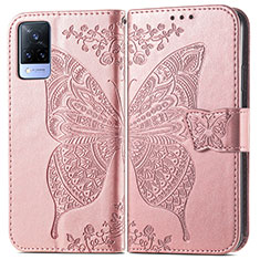 Coque Portefeuille Papillon Livre Cuir Etui Clapet pour Vivo V21s 5G Rose