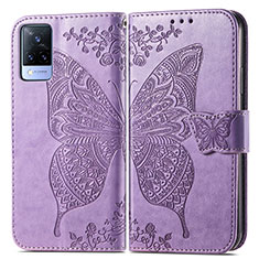 Coque Portefeuille Papillon Livre Cuir Etui Clapet pour Vivo V21s 5G Violet Clair