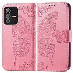 Coque Portefeuille Papillon Livre Cuir Etui Clapet pour Vivo V23 5G Rose Rouge