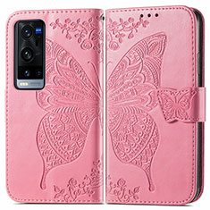 Coque Portefeuille Papillon Livre Cuir Etui Clapet pour Vivo X60 Pro+ Plus 5G Rose Rouge