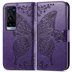 Coque Portefeuille Papillon Livre Cuir Etui Clapet pour Vivo X60 Pro+ Plus 5G Violet