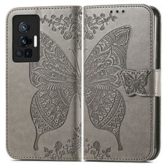 Coque Portefeuille Papillon Livre Cuir Etui Clapet pour Vivo X70 Pro 5G Gris