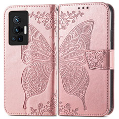 Coque Portefeuille Papillon Livre Cuir Etui Clapet pour Vivo X70 Pro 5G Rose