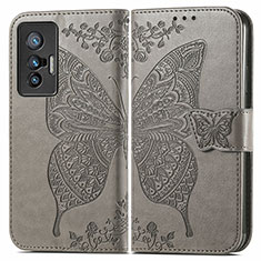 Coque Portefeuille Papillon Livre Cuir Etui Clapet pour Vivo X70t Gris